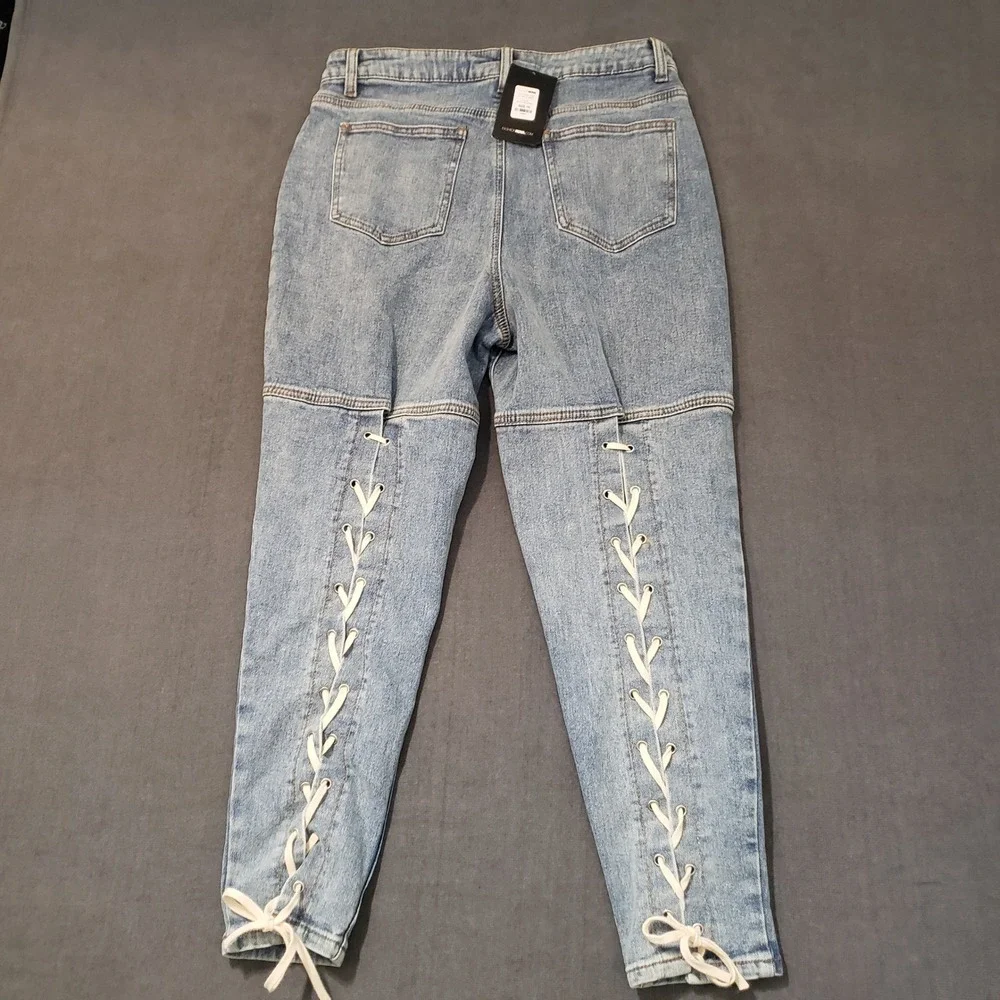 Fashion Nova Out To Play Lace Up‎ Skinny Jeans Womens 15 Blue N1516P High Rise